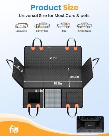 Подовжувач для заднього сидіння автомобіля для собак, водовідштовхувальний чохол на сидіння для собак, витримує до 180 кг, знімний жорсткий каркас, міцна підвісна лежанка для собак у автомобіль, SUV, вантажівка