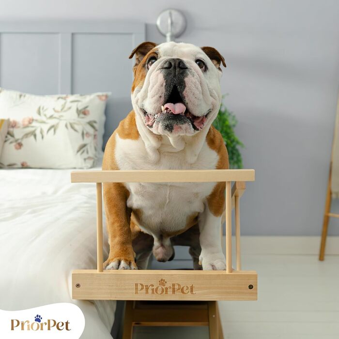 Сходинки для собак PRIORPET з берези з захисним бар'єром - регульована висота до 94.5 см - складаються - антиковзні ручки - для маленьких собак до 23 кг - коричневий (натуральний)