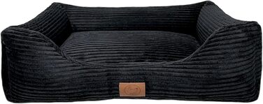 Ортопедичне ліжко для собак Elropet з м'якого корду, кошик для собак (Чорний, S (75x55x20cm))