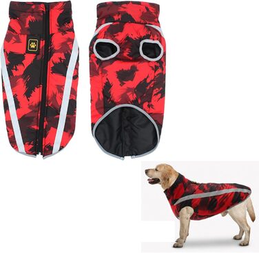Водонепроникний собачий плащ: тепла зимова куртка, жилет для собачого спорту, одяг для домашніх тварин з отвором для шлейки, світловідбиваючими смугами, середній/великий розмір, вітронепроникний костюм, одяг для собак, білий/чорний (5XL, червоний)