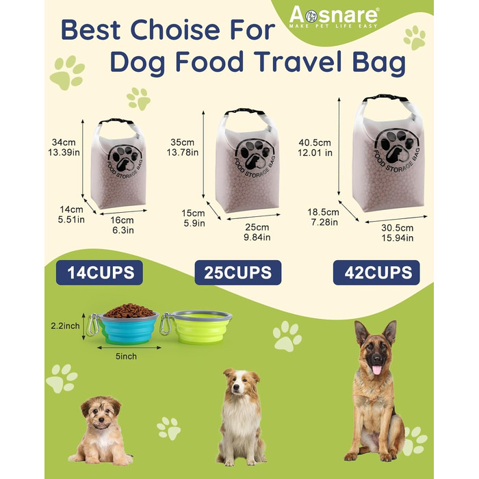 Контейнер для корму для тварин на 25 порцій з 2 складеними мисками для подорожей – прозорий, з водонепроникним закриттям, зберігає сухий корм свіжим для кемпінгу
