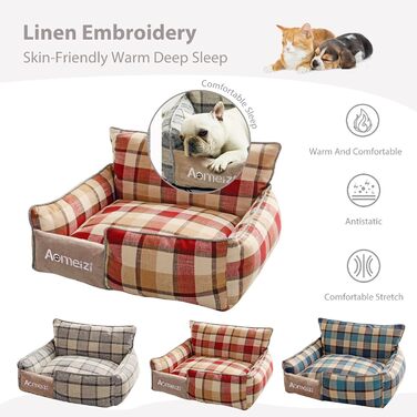 Ортопедичне ліжко для собак PETCUTE, велике, середнє, знімний чохол, неслизьке дно, м'яке диван-ліжко, сірий, з підтримкою спини (L, червона спинка)