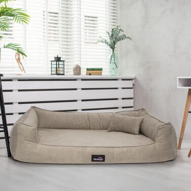 Ортопедичне ліжко для собак Tierlando® Bruce з знімним та пральним велюровим покриттям, диван для собак середніх та великих порід, розмір: 110x90см, колір: оливковий