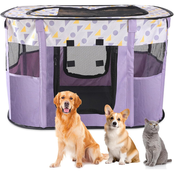 Складаний вольєр для цуценят та тварин, портативний вольєр для кошенят, цуценят, кроликів, L (Сірий) (Фіолетовий, 80*60*55 см)