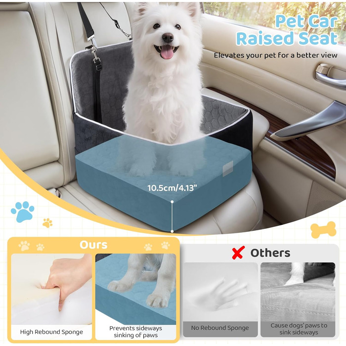 Автомобільний лежак для собак середніх та маленьких порід (до 13.6 кг), 52x52x50 см, з м'якою піною Memory Foam та кріпленням для безпеки