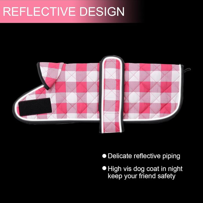 Водонепроникний собачий плащ Geyecete для такс, зимовий, з флісовою підкладкою, регульований, для вулиці, розмір M (довжина спини 42-45 см), в клітинку, рожевий