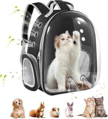 Рюкзак-переноска для котів Pawaboo, чорний, простора капсула для домашніх тварин, для котів і малих собак, авіа-допуск, дихаючий, для подорожей, прогулянок і кемпінгу