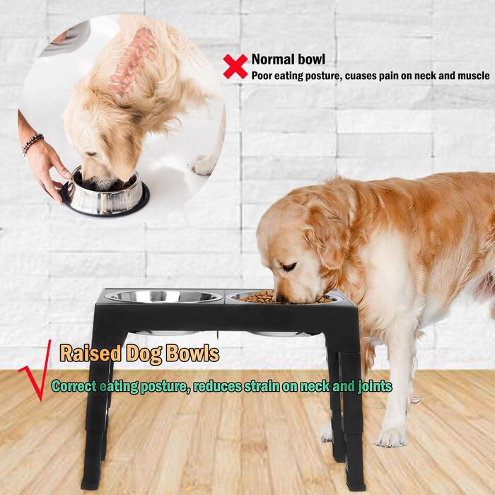 Підвищений миска для собак Arsagoo: 1 x 1100 мл з нержавіючої сталі, 1 x для повільного годування, 1 x водовідштовхувана, регульована по висоті (5 рівнів) для собак маленьких та середніх порід