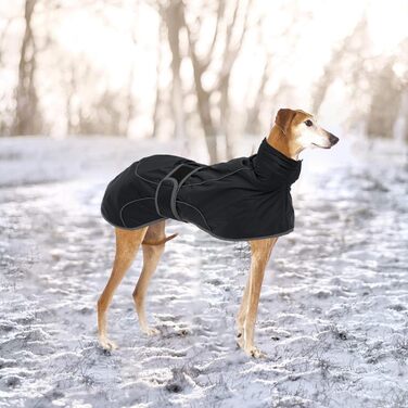 Водонепроникний теплий зимовий пуловер для грейхаундів та інших великих собак, чорний. Регульований, з відбиваючими елементами. Розмір XS (довжина спини 46-48 см).