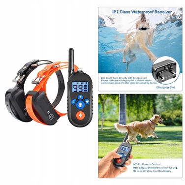 Електричний нашийник для дресирування собак з LCD-дисплеєм, водонепроникний (набір 2 шт.), чорний та помаранчевий