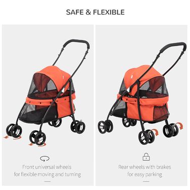 PawHut Складаний візок для собак та дітей з регульованим дахом, кишенею та 2 повідками, з оксфордської тканини та сталевим каркасом, 82x47x97 см, сірий та чорний (Rosso)