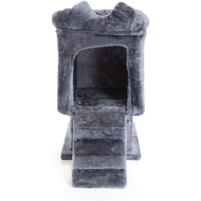 Котячий будиночок та кігтеточка Fudajo темно-сірого кольору 60 см з платформою, лежаком та ігровим м'ячиком, кігтеточка з драбиною, меблі для котів з сизалю