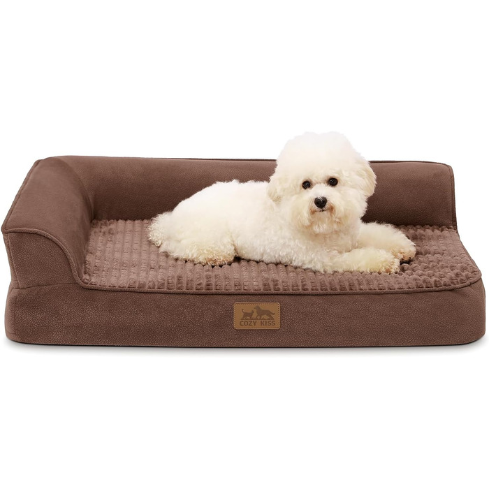 Ортопедичне ліжко для собак, 19 см товщиною, диван для середніх собак, знімний та пральний, неслизьке дно, водонепроникна підкладка, коричневий, 76x51x19 см