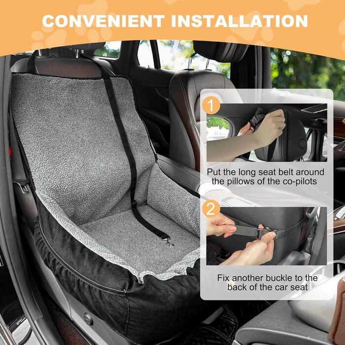 Автокрісло для собак малого та середнього розміру до 13,6 кг, знімний та миючий чохол, підійде для котів, автокрісло на переднє сидіння, з ременями безпеки (Сірий, L)