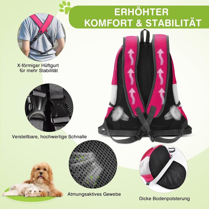 Рюкзак-переноска ALLSOPETS для собак та котів, розмір M, рожево-червоний