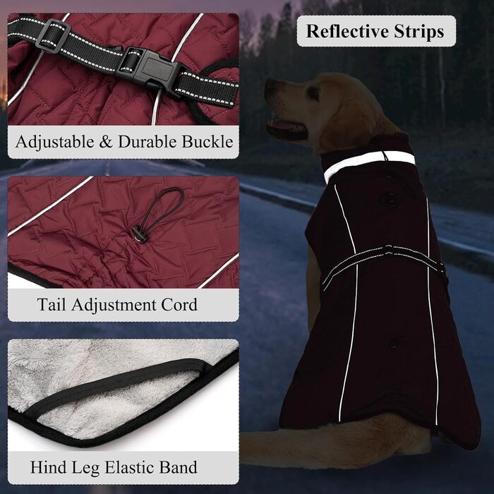 Водонепроникний зимовий теплий куртка для собак з підсумком, відбиваючий, для малих, середніх та великих собак (L, Червоний)