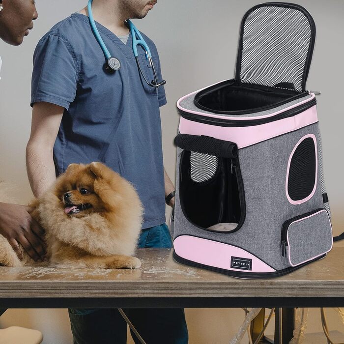 Рюкзак для котів і собак Petsfit до 5 кг, з сіткою, грудним ременем і м'якими вставками, зелено-сірий, дихаючий