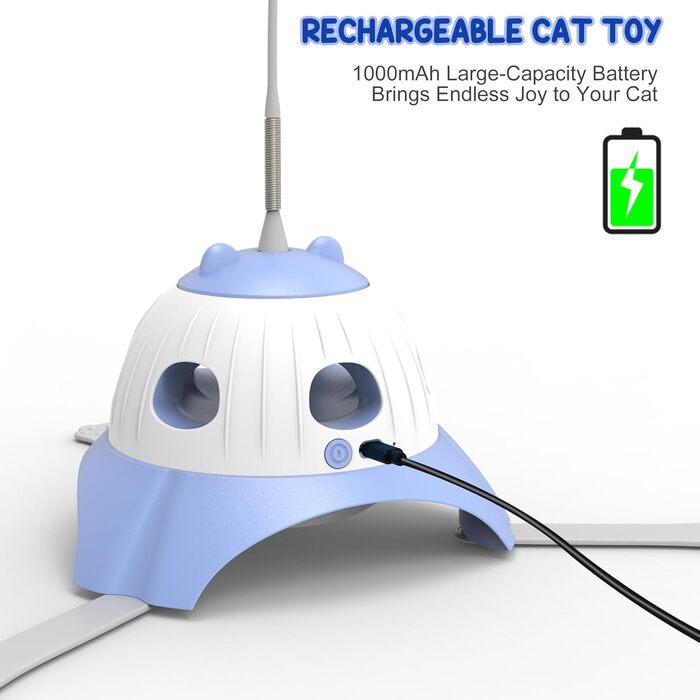 Інтерактивна іграшка для котів FUGODIWI, електрична, 3-в-1, Whack-a-Mole, з USB-зарядкою (блакитна)