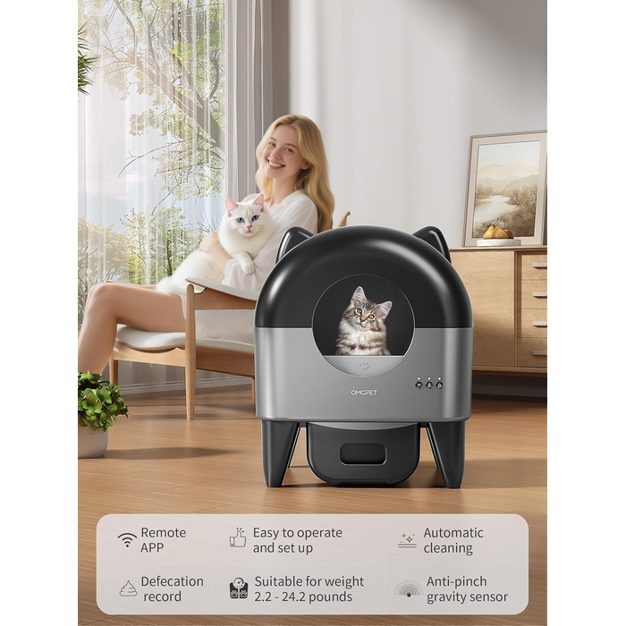 Автоматичний лоток для котів, 110 л, для кількох тварин, з мішками для сміття, герметичний, дезодорує, з додатком