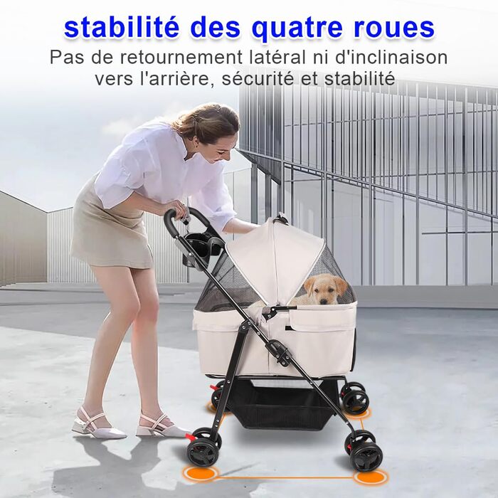 Візок для собак середніх порід, 25 кг, 4-колісний візок для собак та котів, складаний, для подорожей, сірий (50 x 65 x 99 см)