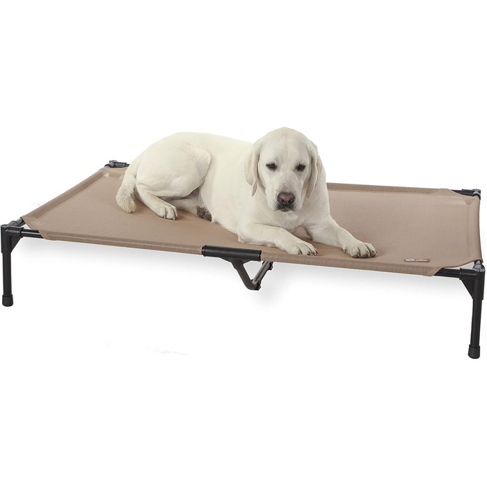 Підвищене собаче ліжко K&H Pet Products для вулиці, дихаюче, охолоджуюче, гамак для великих собак XL, знімний мережевий чохол, міцний металевий каркас, складане, портативне (127 x 81 x 23 см, світло-коричнева сітка для всіх сезонів)