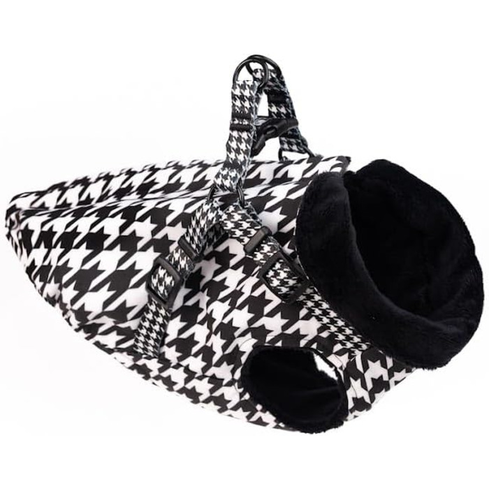 Вітронепроникна куртка для собак Baylabel з шлейкою Black'n'White - тепла зимова куртка для собак XL з флісовою підкладкою