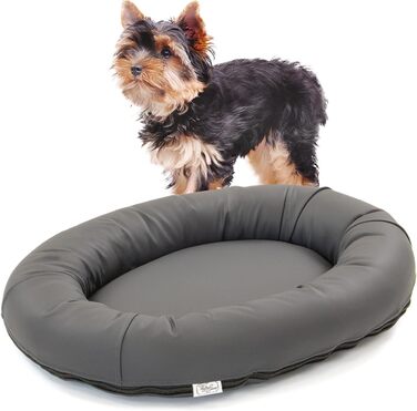 Wallace & Jones Преміум лежанка для собак Болтон, 63x50 см, штучна шкіра, для маленьких собак, темний сірий колір