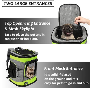 Рюкзак-переноска для собак та котів Kato Tirrinia, зелений. Підходить для середніх собак та кошенят, з сіткою для вентиляції.