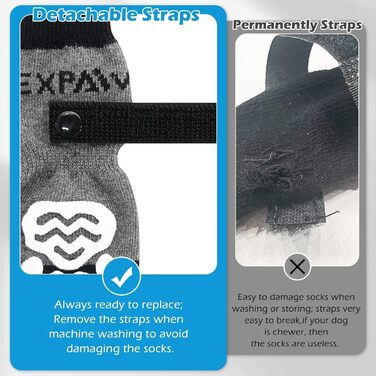 Шкарпетки для собак EXPAWLORER проти слизьких лап, захист подушечок, для гарячих доріг, для цуценят, малих, середніх, великих собак, 6 шт. (X-small, чорний)