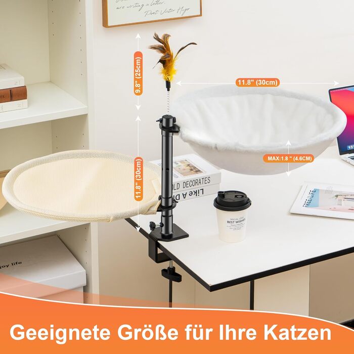 Крісло-гамак для котів Uross - 360° обертання, регульована висота, м'яка лежанка з 2 знімними чохлами, для дому та офісу, цілорічне використання (двошарове, бежеве)