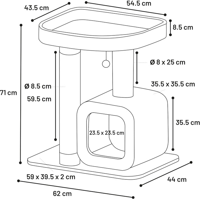 Дряпалка для котів Flamingo Anzu сірого кольору, 62 x 44 x 71 см – з платформами та будиночком