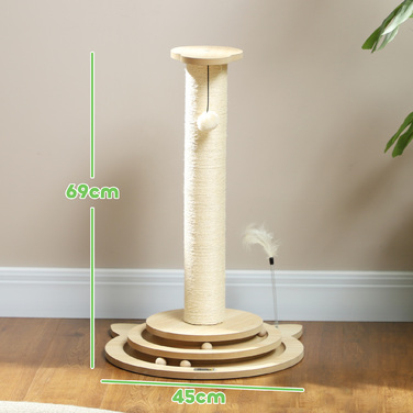 Кігтеточка PawHut 4-в-1, кігтеточка 69 см, кігтеточка Sisal Cat з іграшковим м'ячем, кігтеточка для кішок для котів, меблі для подряпини кішок, кімнатна, дуб | Аосом