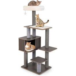 Дерев'яний кігтеточки для котів COSTWAY 151 см з платформами, печерею, кігтеточками та іграшками, сірий
