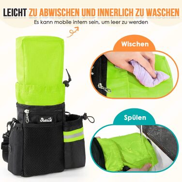 Сумка для ласощів для собак з дозатором пакетів для відходів та тримачем для пляшки, три способи носіння, зелена