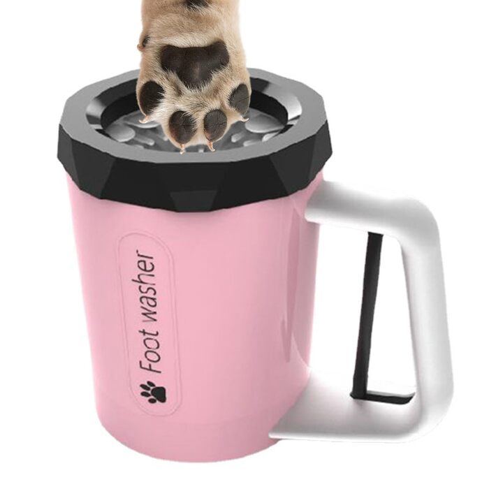 Портативний очищувач лап для собак, силіконовий, рожевий. Очищувач лап для собак 360° з масажем та доглядом за брудними кігтями.