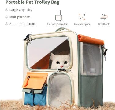 PETCUTE Рюкзак для собак з візком, 2-в-1, рюкзак для котів великих порід з колесами, дихаючий рюкзак-переноска для собак з вийманим килимком, складаний рюкзак для тварин для цуценят Бежевий+Зелений