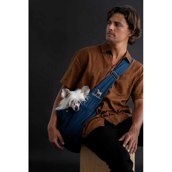 Сумочка для собак Noah & Paw до 10 кг, преміум джинс, регульований ремінь, м'яке хутро, подвійний захист