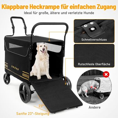 Транспортна візок для собак, важкий, з розкладною рампою, до 80 кг, чорний