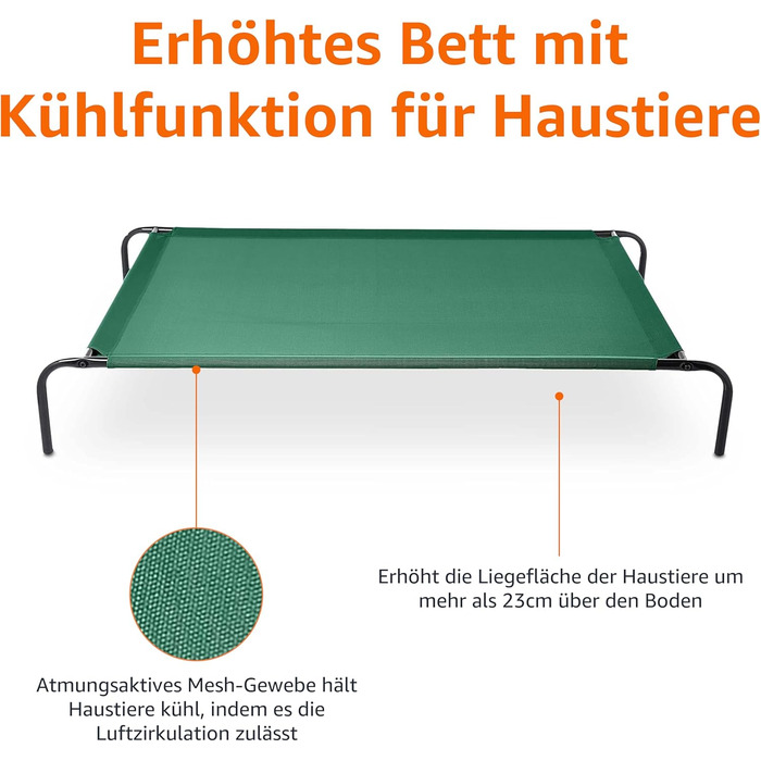 Крісло-ліжко для собак Amazon Basics, зелене, розмір L (110 x 65 x 19 см), підвищене, комфортне