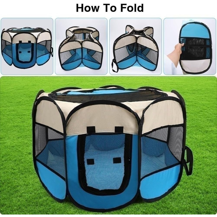 Клітка-забіг для собак та цуценят, розкладний вольєр для тварин, 73x73x43 см (Синій)