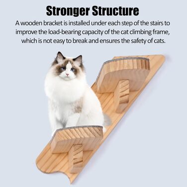 Кігтечка-полиця для котів WandMontierte Katze, дерев'яна, 4 сходинки, з плюшем, для лазіння, сну та ігор