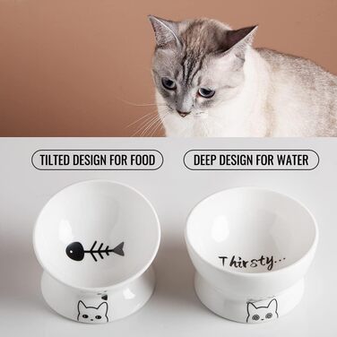 Набір мисок для котів SWEEJAR: підняті годівниця та поїлка, 2 шт (білий)