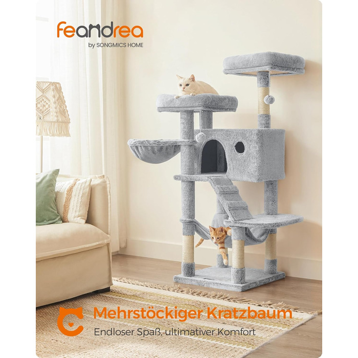 Драбина для котів Feandrea велика, кігтеточка з м'яким покриттям, для великих котів, Ombré сіро-біла PCT162W01