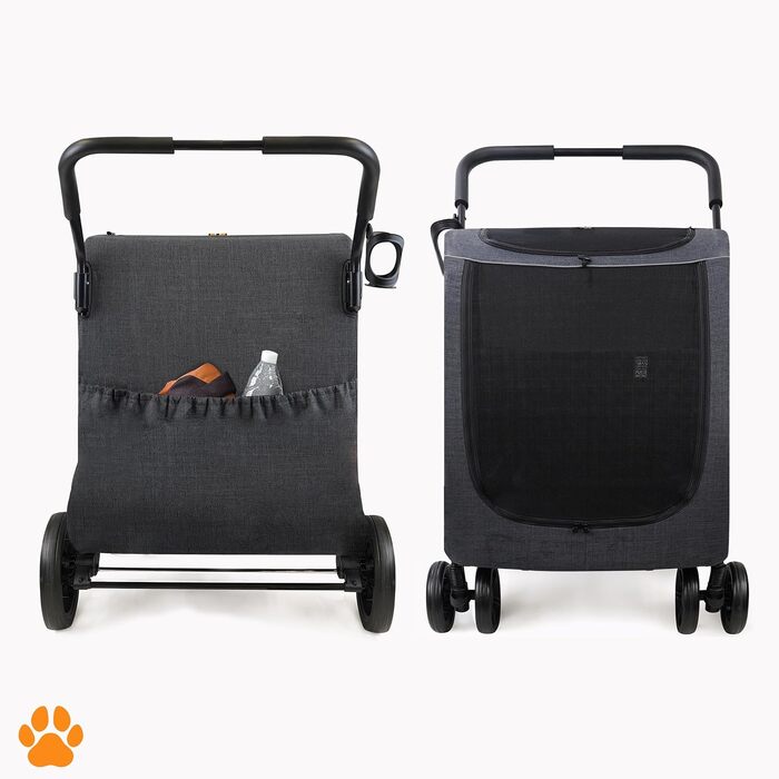 Візок для собак Честер - візок для великих собак, котів, зручний, складний, з дощем, тримачем для напоїв, чорний, вантажопідйомність 50 кг