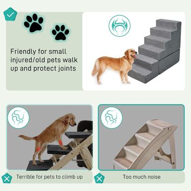 Сходинки для собак до ліжка, 73.7 см, 6 сходинок, сірі. Підходять для ліжок/диванів висотою 63.5–76.2 см. Безпечні та стійкі для маленьких та великих собак/кішок