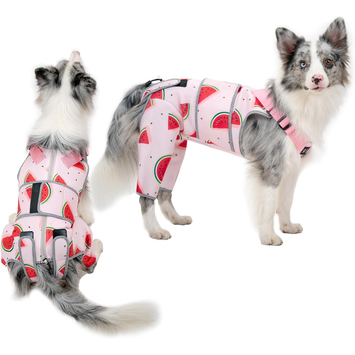 Комбінезон для собак після операції, дихаючий, для передніх та задніх лап, рожевий. Підходить для собак маленьких, середніх та великих порід. Розміри: XS (27-32 см), M (38-46 см).