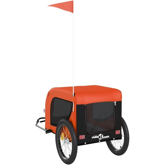 Фарм-причіп для собак Tidyard - 45 кг, з відбивачами та прапором, Oxford-тканина та метал (Помаранчевий/Чорний)