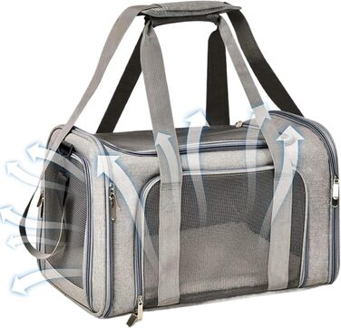 М'яка переноска для котів та собак, переноска-сумка для подорожей | Зручна, дихаюча переноска для тварин, складана переноска для собак та котів (Сіра)
