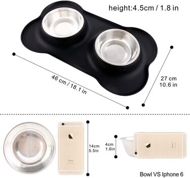 Набори мисок для собак та котів з нержавіючої сталі з силіконовим килимком, чорного кольору