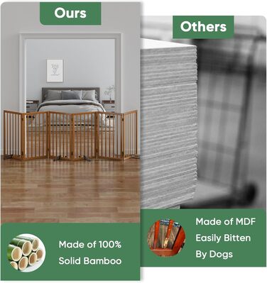 Гілка для собак з бамбука, перегородка для кімнати, 3 панелі, білий колір. Розміри: 55'' (ширина) та 113'' (ширина), висота 32''